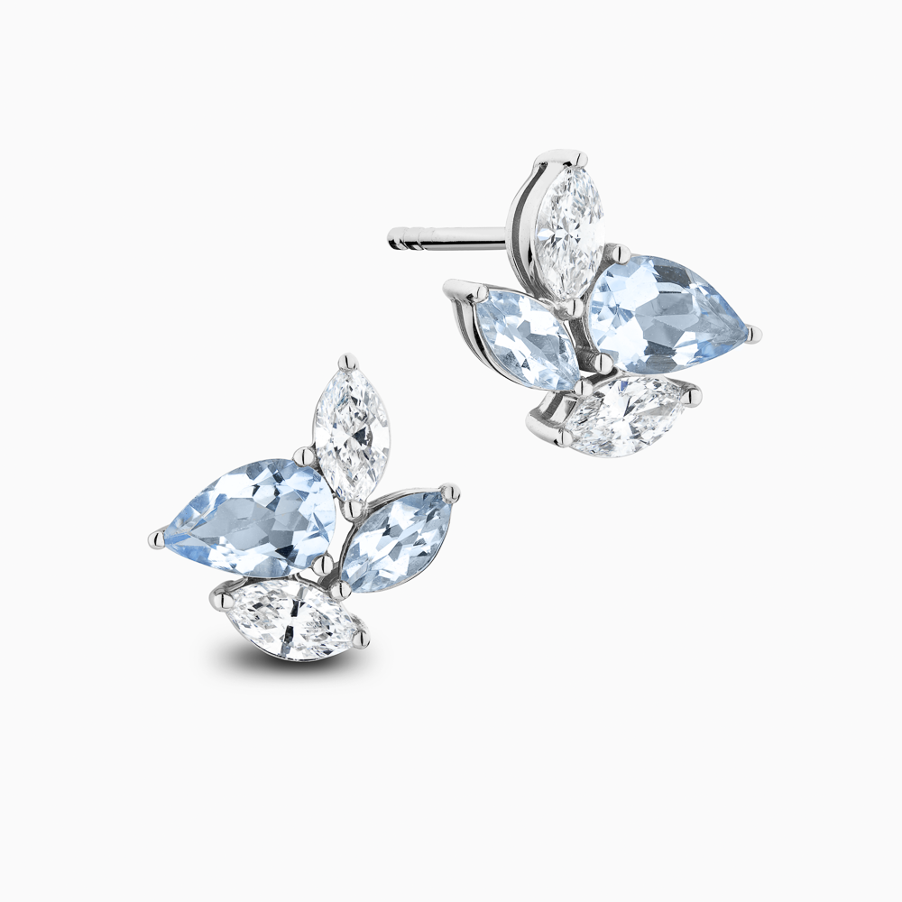 The Ecksand Cluster Diamond and Aquamarine Earrings shown with Natural VS2+/ F+ in 18k White Gold