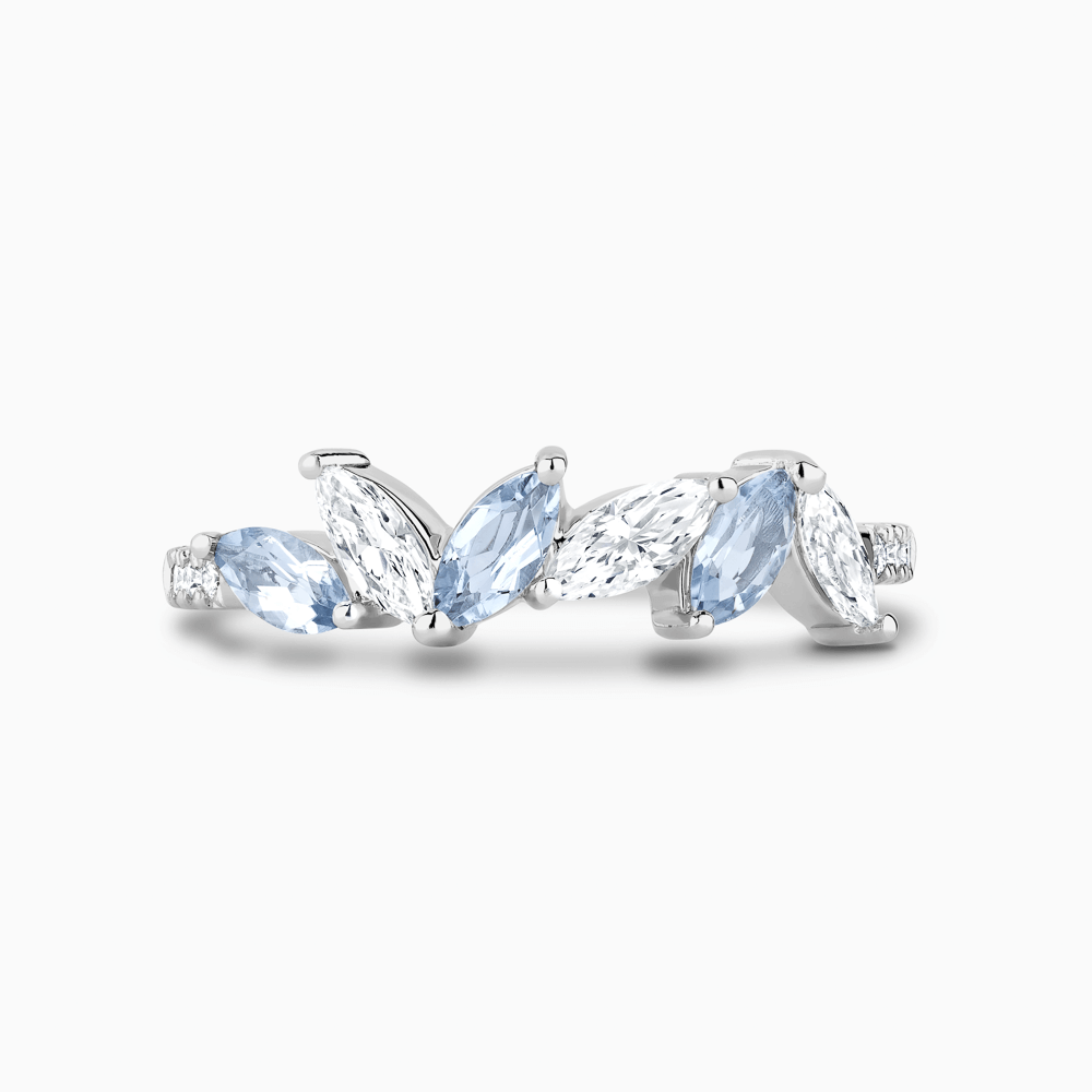 The Ecksand Diamond and Aquamarine Ring shown with Natural VS2+/ F+ in 18k White Gold