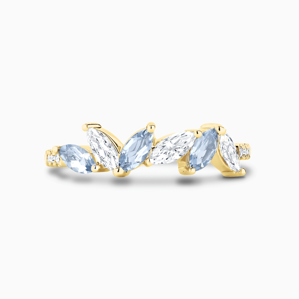 The Ecksand Diamond and Aquamarine Ring shown with Natural VS2+/ F+ in 18k Yellow Gold