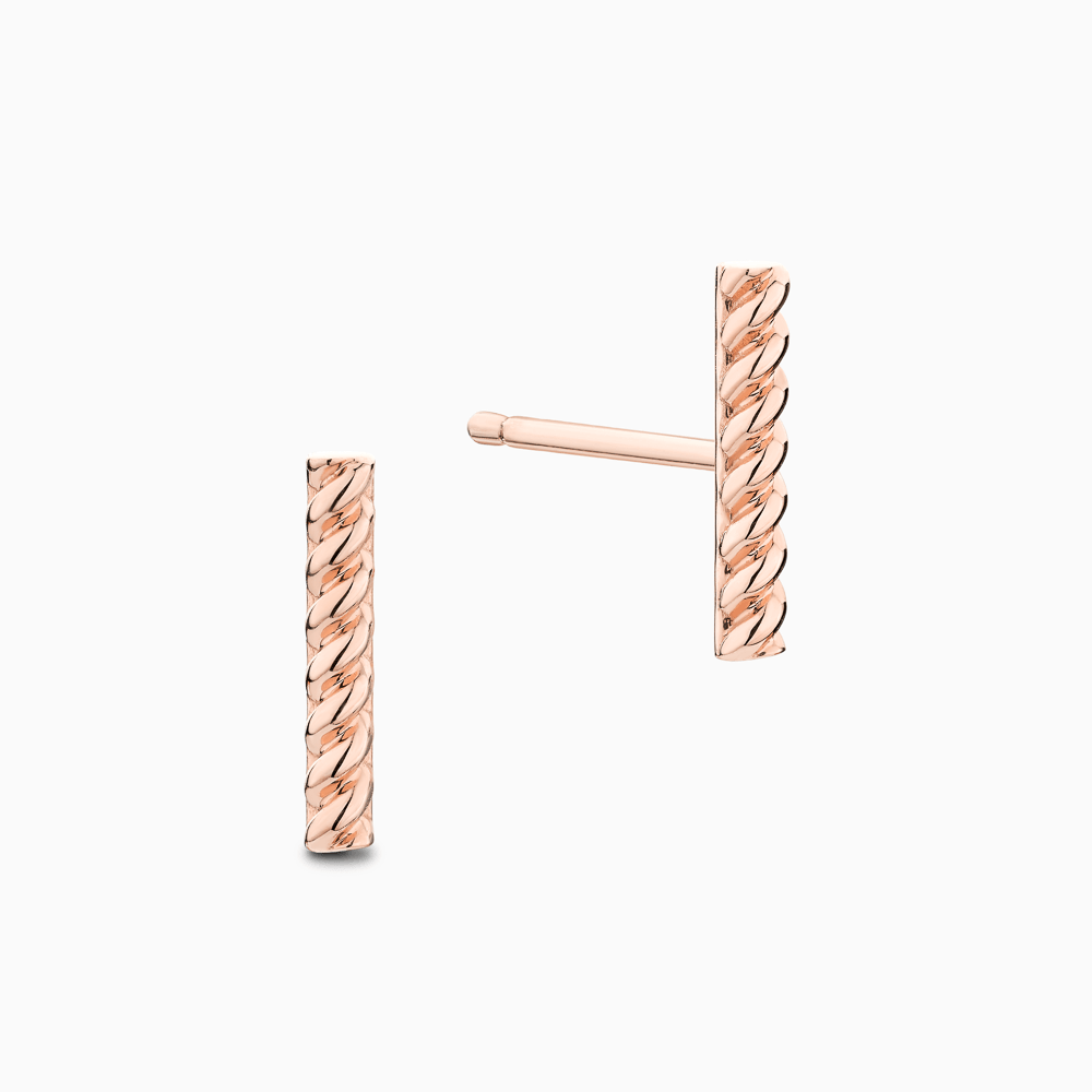 The Ecksand Twisted Gold Bar Stud Earrings shown with  in 14k Rose Gold