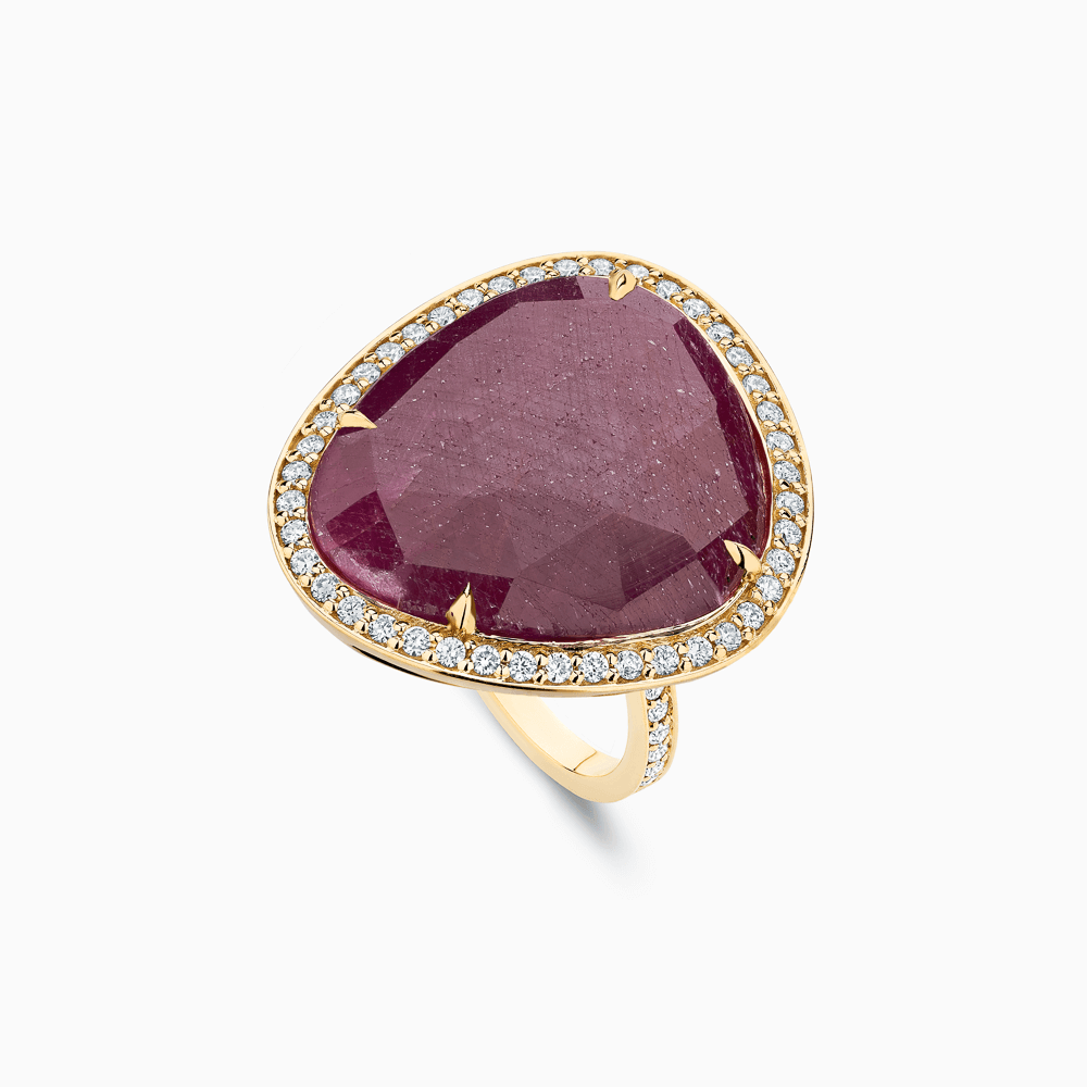 The Ecksand Ruby Cocktail Ring with Diamond Pavé and Halo shown with  in 