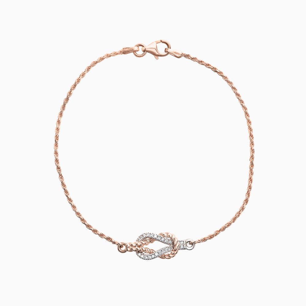 The Ecksand Twisted Gold Knot Bracelet with Diamond Pavé shown with Natural VS2+/ F+ in 14k Rose Gold
