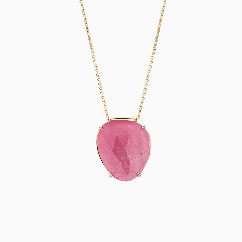 The Ecksand Rose-Cut Pink Sapphire Pendant Necklace shown with  in 14k Yellow Gold