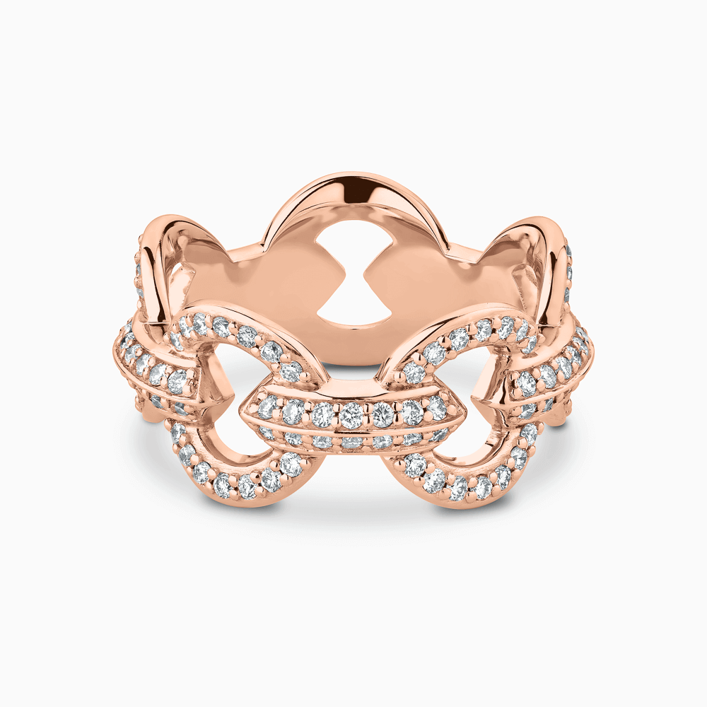 The Ecksand Duel Diamond Pavé Gold Chain Ring shown with Natural VS2+/ F+ in 14k Rose Gold