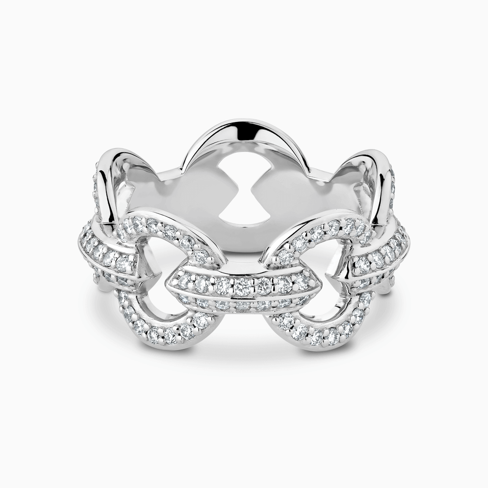 The Ecksand Duel Diamond Pavé Gold Chain Ring shown with Natural VS2+/ F+ in 18k White Gold
