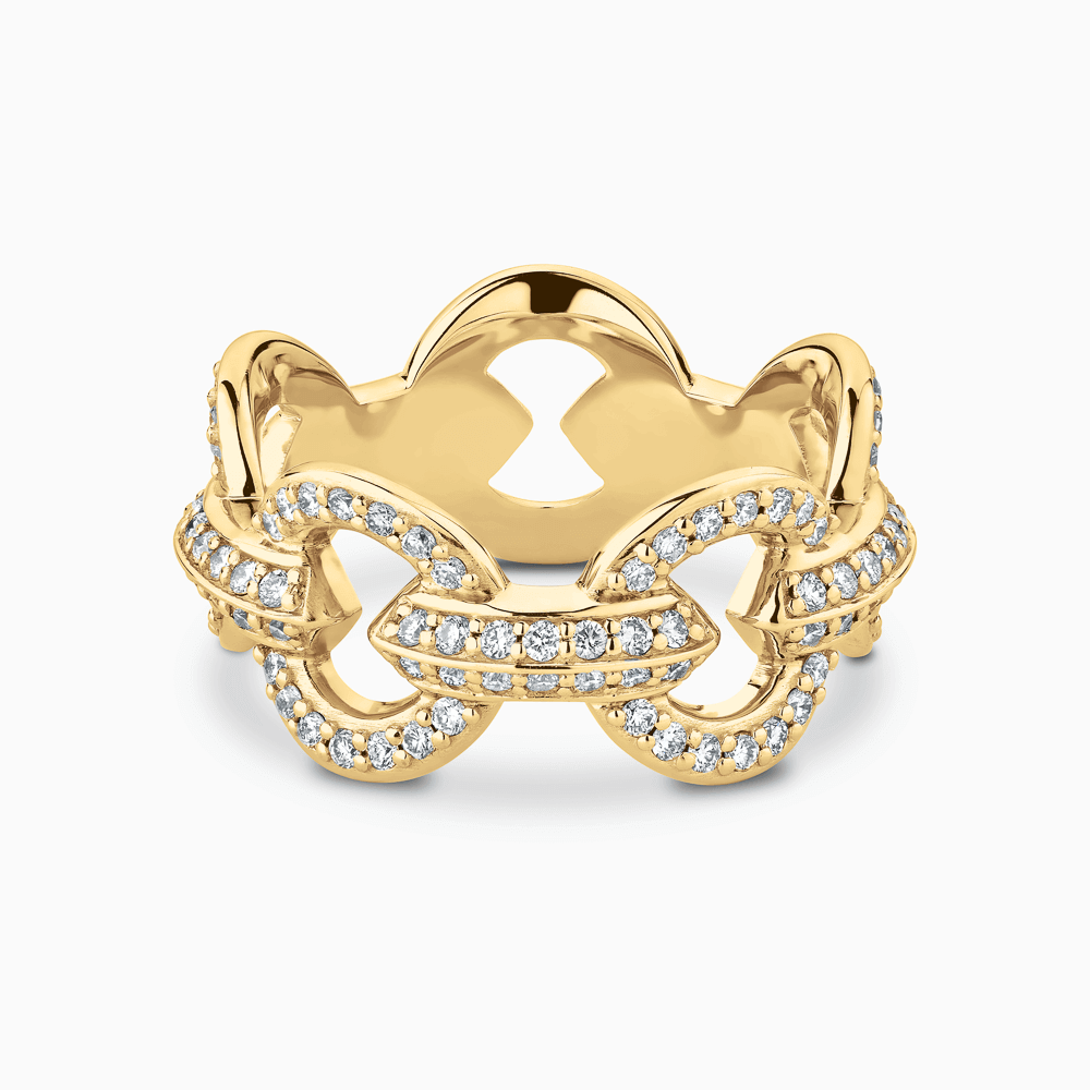 The Ecksand Duel Diamond Pavé Gold Chain Ring shown with Natural VS2+/ F+ in 18k Yellow Gold