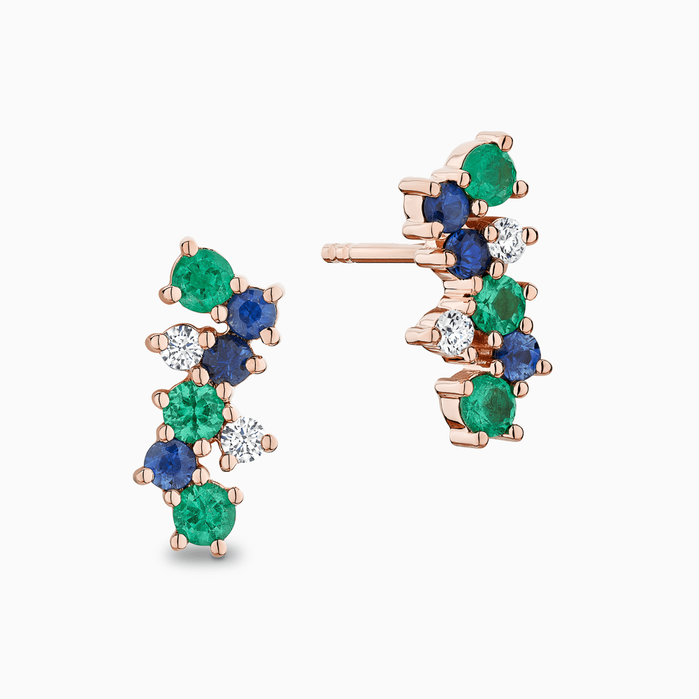 The Ecksand Cluster Gemstone Crawler Earrings shown with Natural VS2+/ F+ in 14k Rose Gold