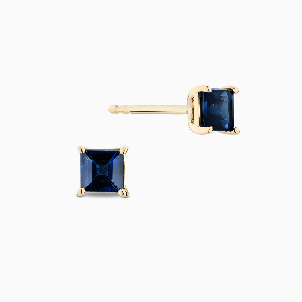 The Ecksand Princess-Cut Blue Sapphire Stud Earrings shown with  in 14k Yellow Gold