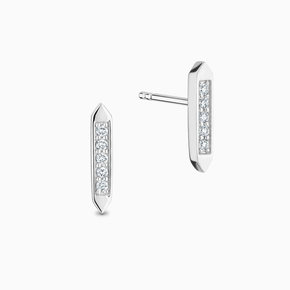 The Ecksand Pointed Duel Stud Earrings with Diamond Pavé shown with Natural VS2+/ F+ in 18k White Gold