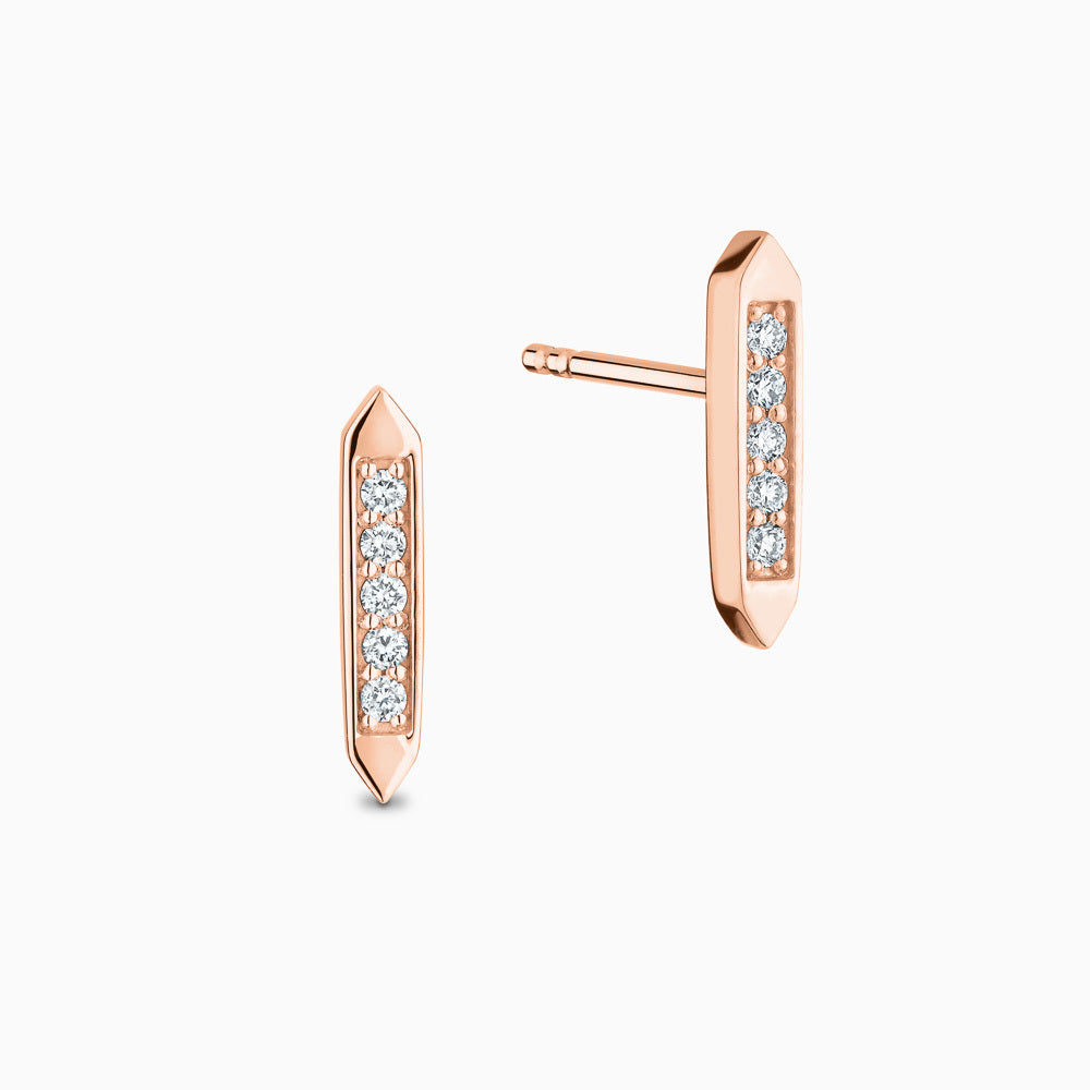 The Ecksand Pointed Duel Stud Earrings with Diamond Pavé shown with Natural VS2+/ F+ in 14k Rose Gold