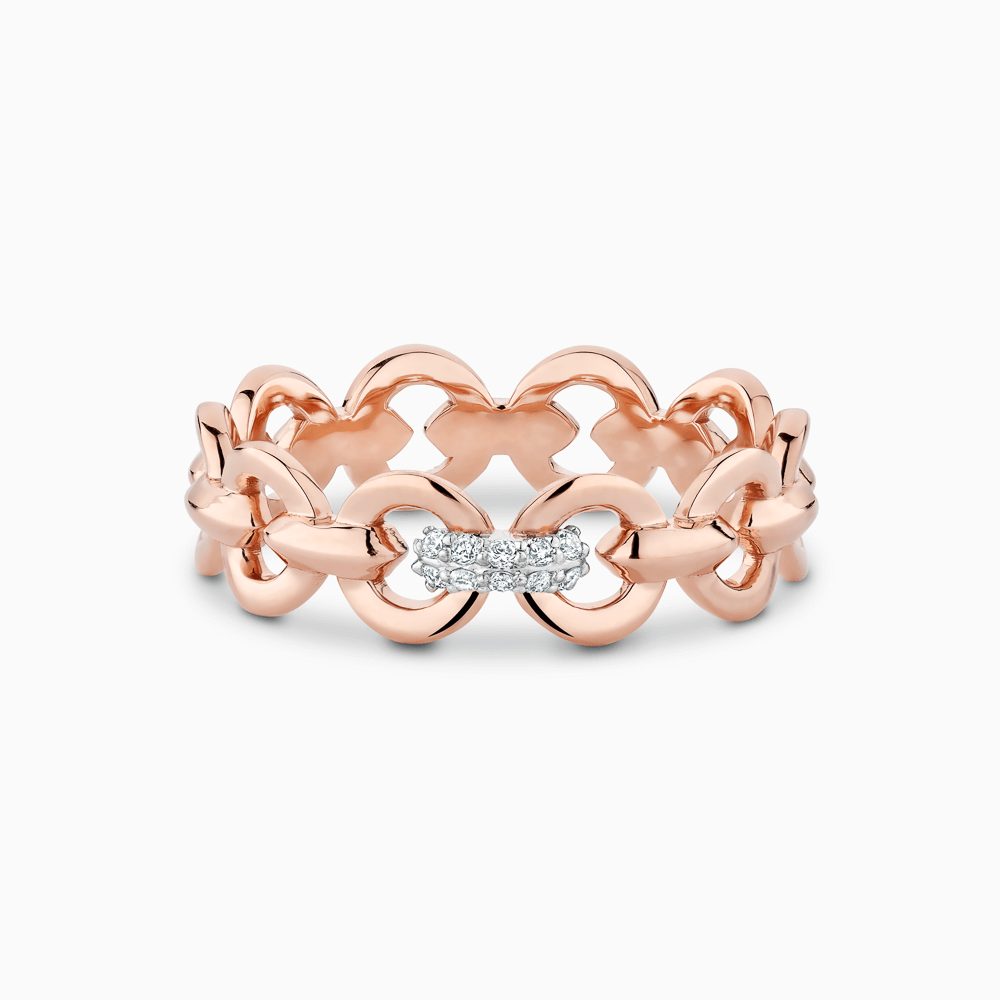 The Ecksand Thin Duel Gold Chain Ring with Diamond Pavé shown with Natural VS2+/ F+ in 14k Rose Gold