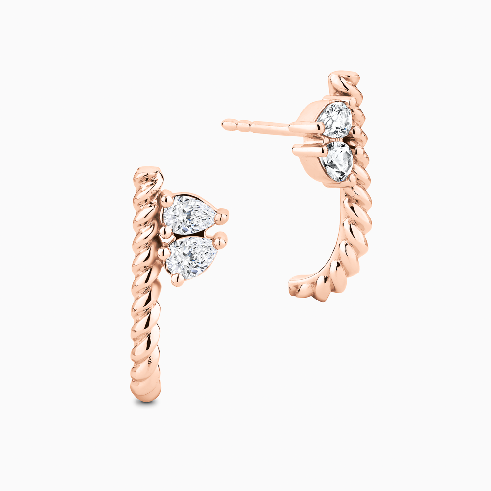 The Ecksand Twisted Gold Bar Earrings with Diamonds shown with Natural VS2+/ F+ in 14k Rose Gold