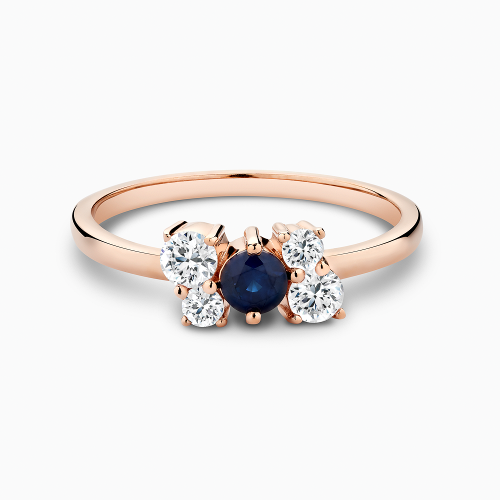 The Ecksand Blue Sapphire and Diamonds Cluster Ring shown with Natural VS2+/ F+ in 14k Rose Gold