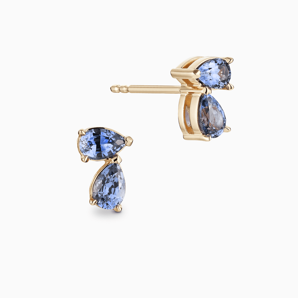 Two Stone Pear Cut Blue Sapphire Stud Earrings