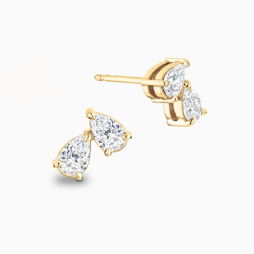 The Ecksand Two-Stone Pear-Cut Diamond Stud Earrings shown with Lab-grown 1.00 ctw VS2+/ F+ in 14k Yellow Gold