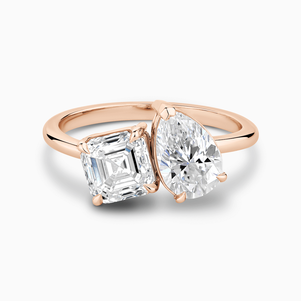 The Ecksand Two-Stone Diamond Engagement Ring shown with Asscher in 14k Rose Gold