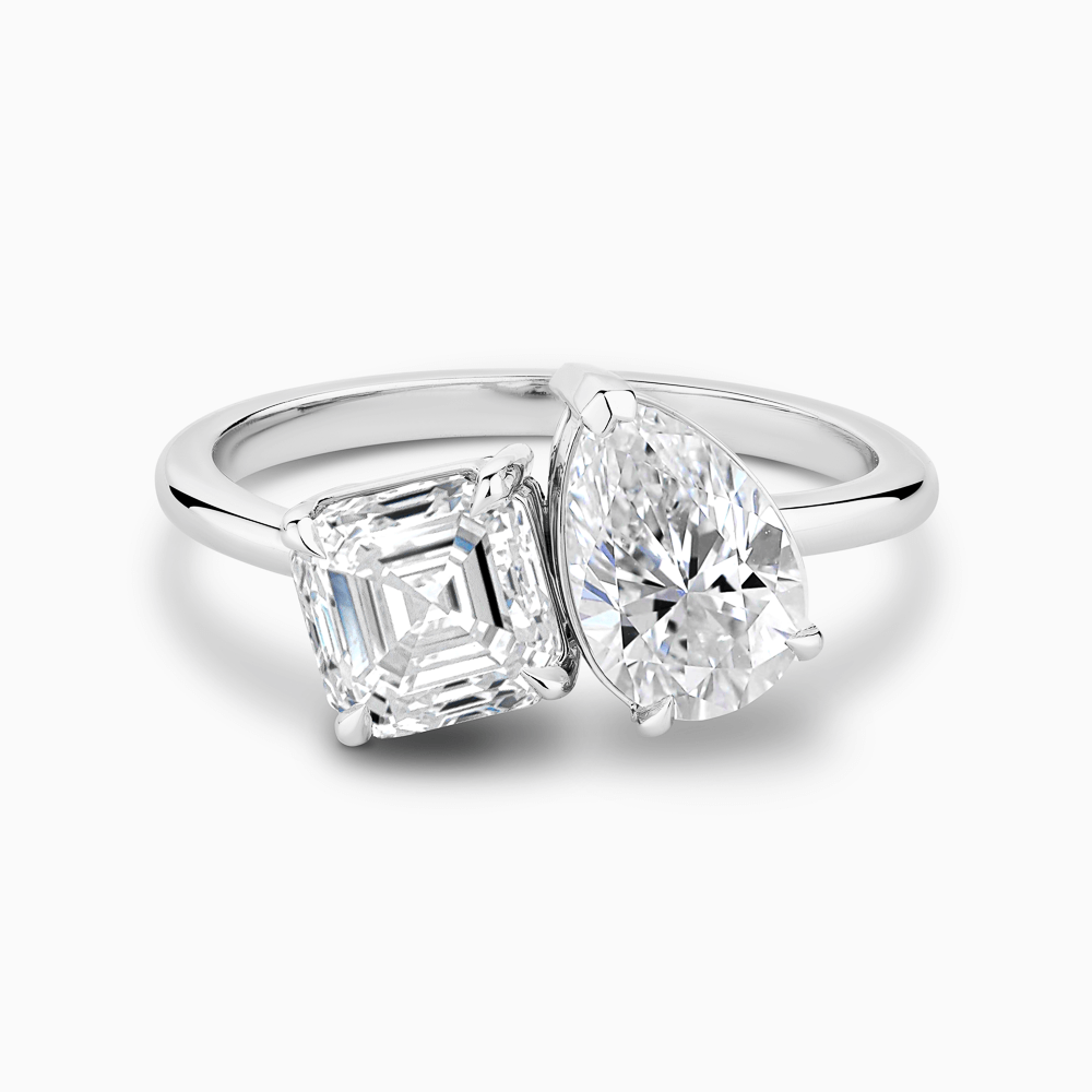 The Ecksand Two-Stone Diamond Engagement Ring shown with Asscher in 18k White Gold