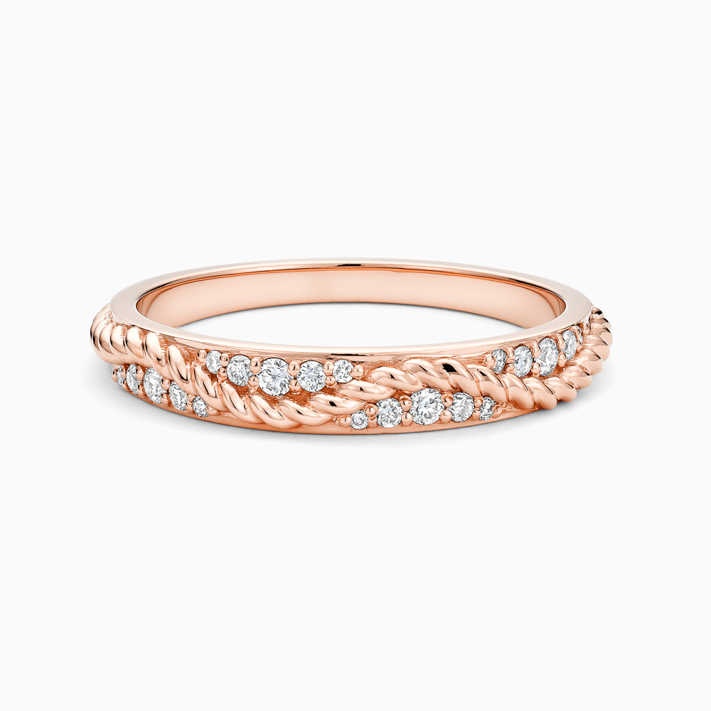 The Ecksand Tresses Diamond Twisted Ring shown with Natural VS2+/ F+ in 14k Rose Gold