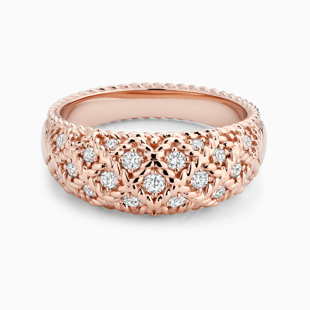 The Ecksand Twisted Gold Bombé Ring with Accent Diamonds shown with Lab-grown VS2+/ F+ in 14k Rose Gold