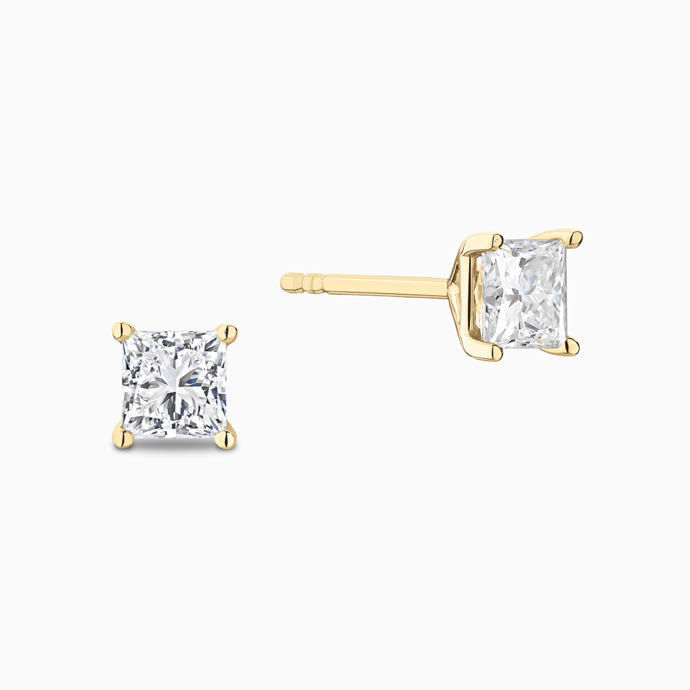 The Ecksand Princess-Cut Diamond Stud Earrings shown with Lab-grown 0.30 ctw VS2+/ F+ in 14k Yellow Gold