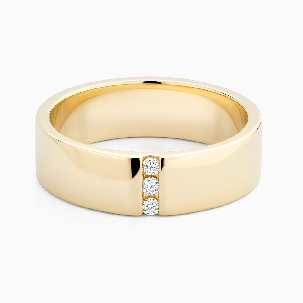 The Ecksand Three-Diamond Wedding Ring shown with  in 18k Yellow Gold