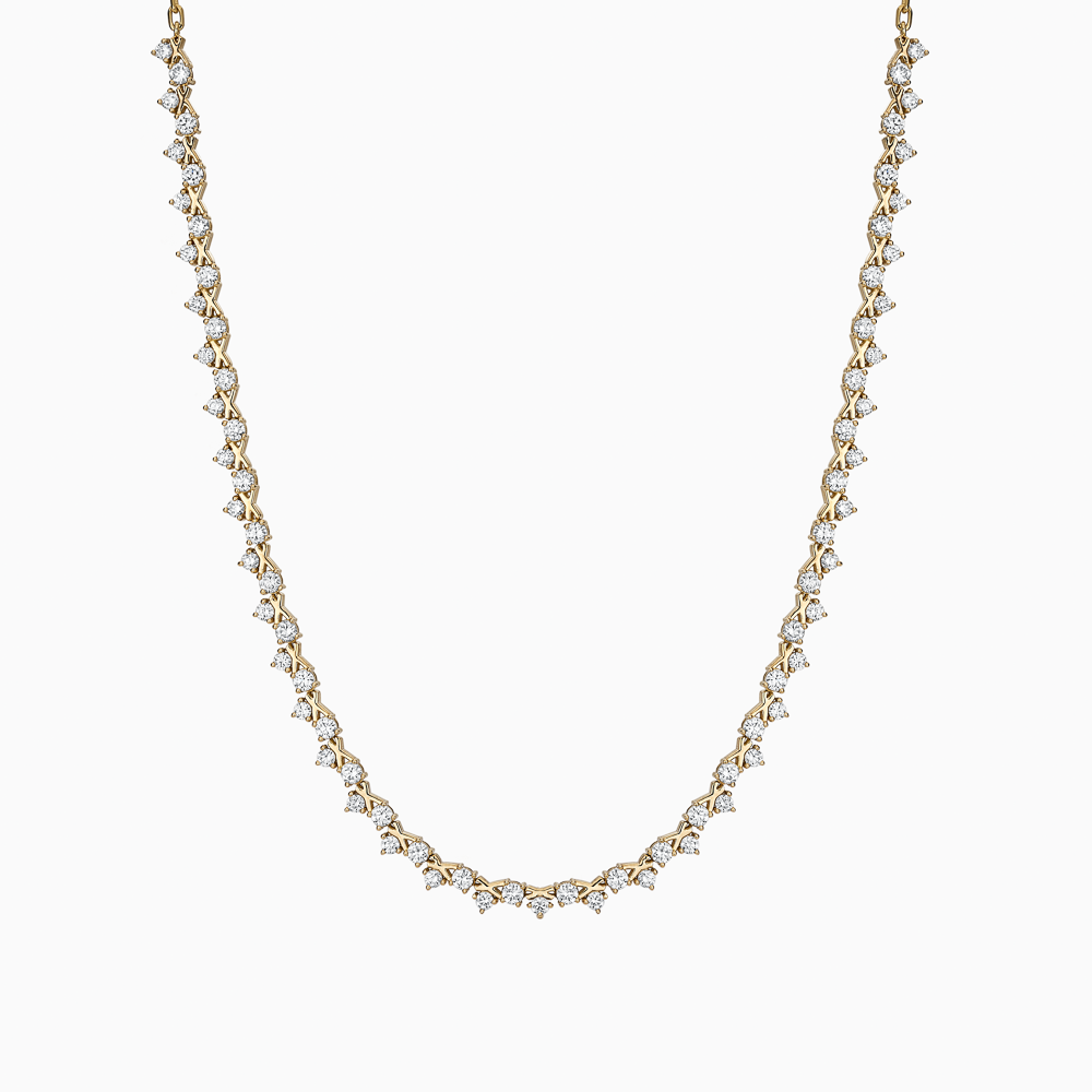 The Ecksand XO Diamond River Necklace shown with Natural VS2+/ F+ in 14k Yellow Gold