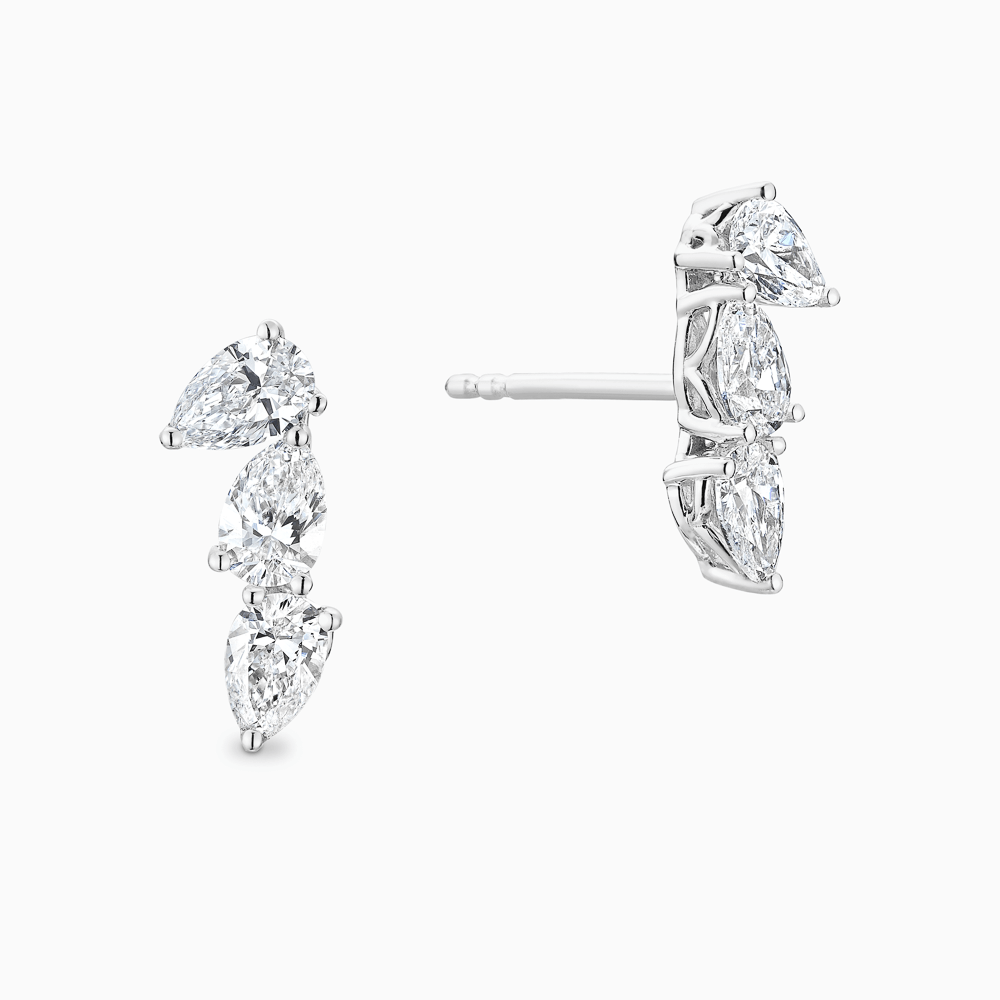 The Ecksand Three-Pear Diamond Bar Earrings shown with Natural VS2+/ F+ in 18k White Gold
