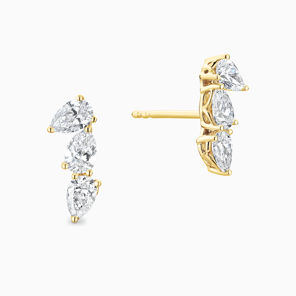 The Ecksand Three-Pear Diamond Bar Earrings shown with Natural VS2+/ F+ in 18k Yellow Gold