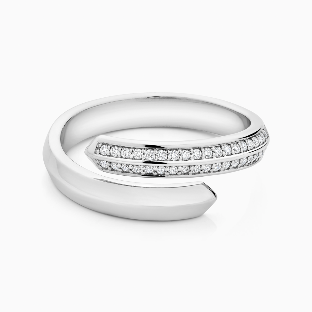 The Ecksand Diamond Pavé Duel Wrap Ring shown with Natural VS2+/ F+ in 18k White Gold
