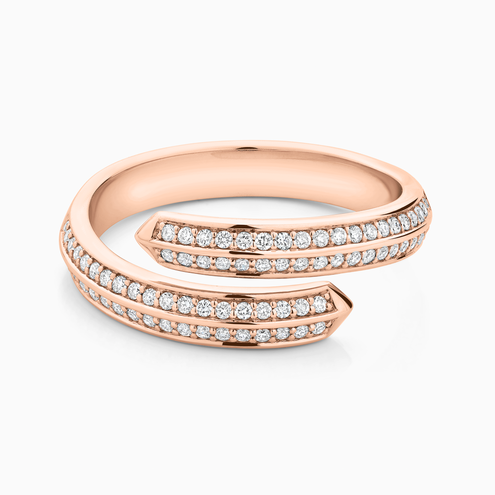 The Ecksand Double Diamond Pavé Duel Wrap Ring shown with Natural VS2+/ F+ in 14k Rose Gold