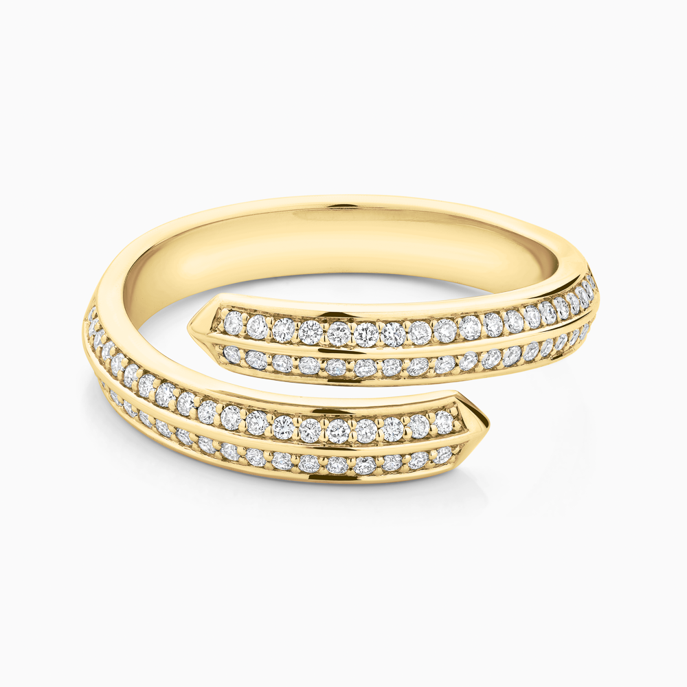The Ecksand Double Diamond Pavé Duel Wrap Ring shown with Natural VS2+/ F+ in 14k Yellow Gold