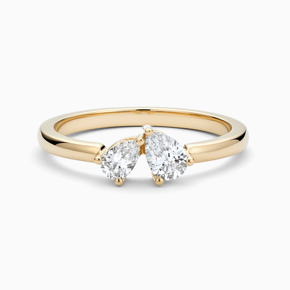 The Ecksand Knot-Basket Two-Stone Diamond Engagement Ring shown with Pear in 18k Yellow Gold