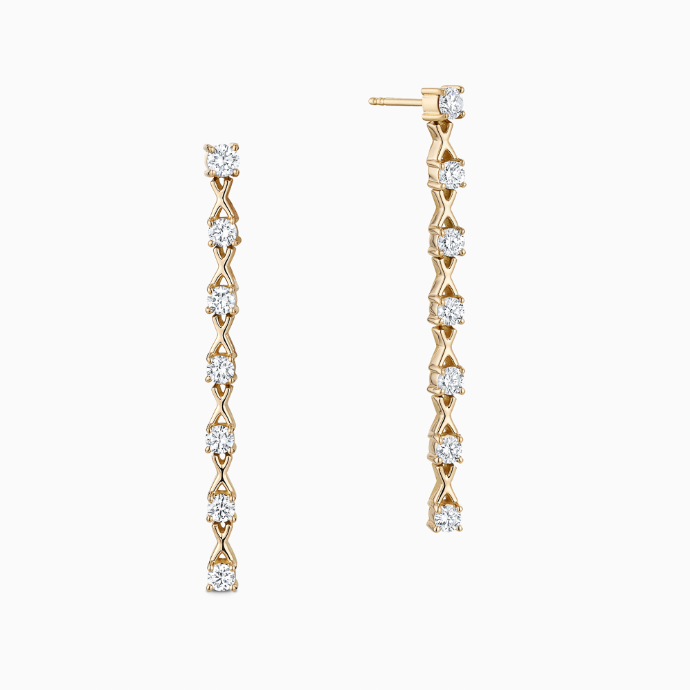 The Ecksand Interlocking X's Diamond Dangle Earrings shown with Natural VS2+/ F+ in 14k Yellow Gold