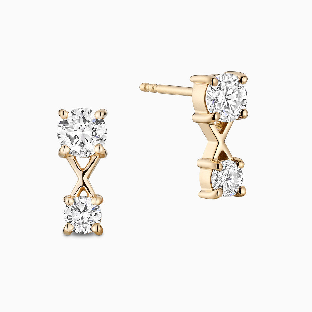 The Ecksand Interlocking X's Diamond Stud Earrings shown with Natural VS2+/ F+ in 14k Yellow Gold