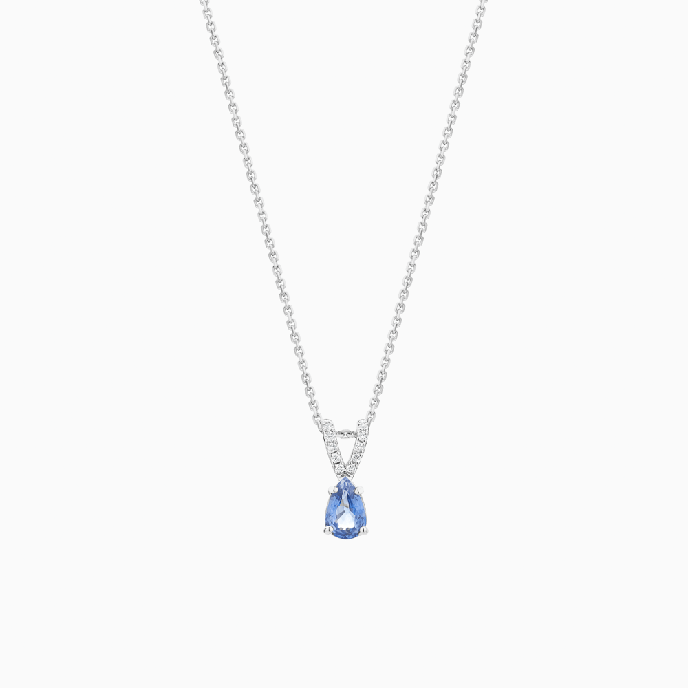 The Ecksand Blue Sapphire Pendant Necklace with Accent Diamonds shown with Natural VS2+/ F+ in 18k White Gold