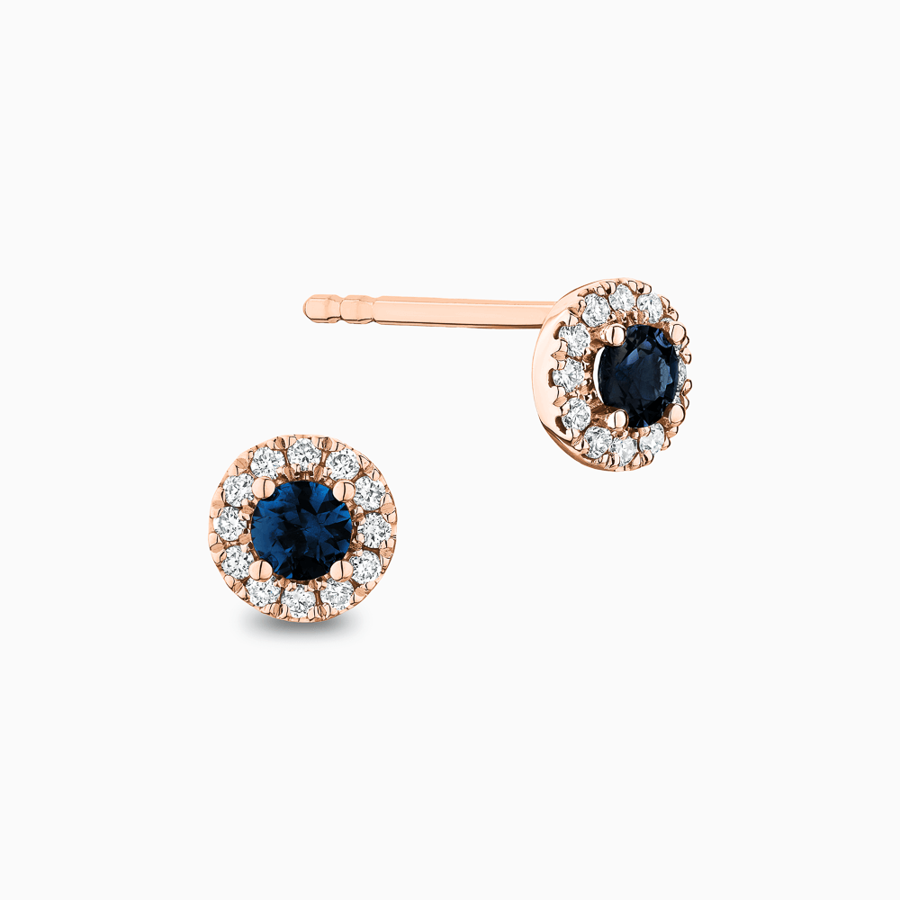 The Ecksand Blue Sapphire Stud Earrings with Diamond Halo shown with  in 14k Rose Gold