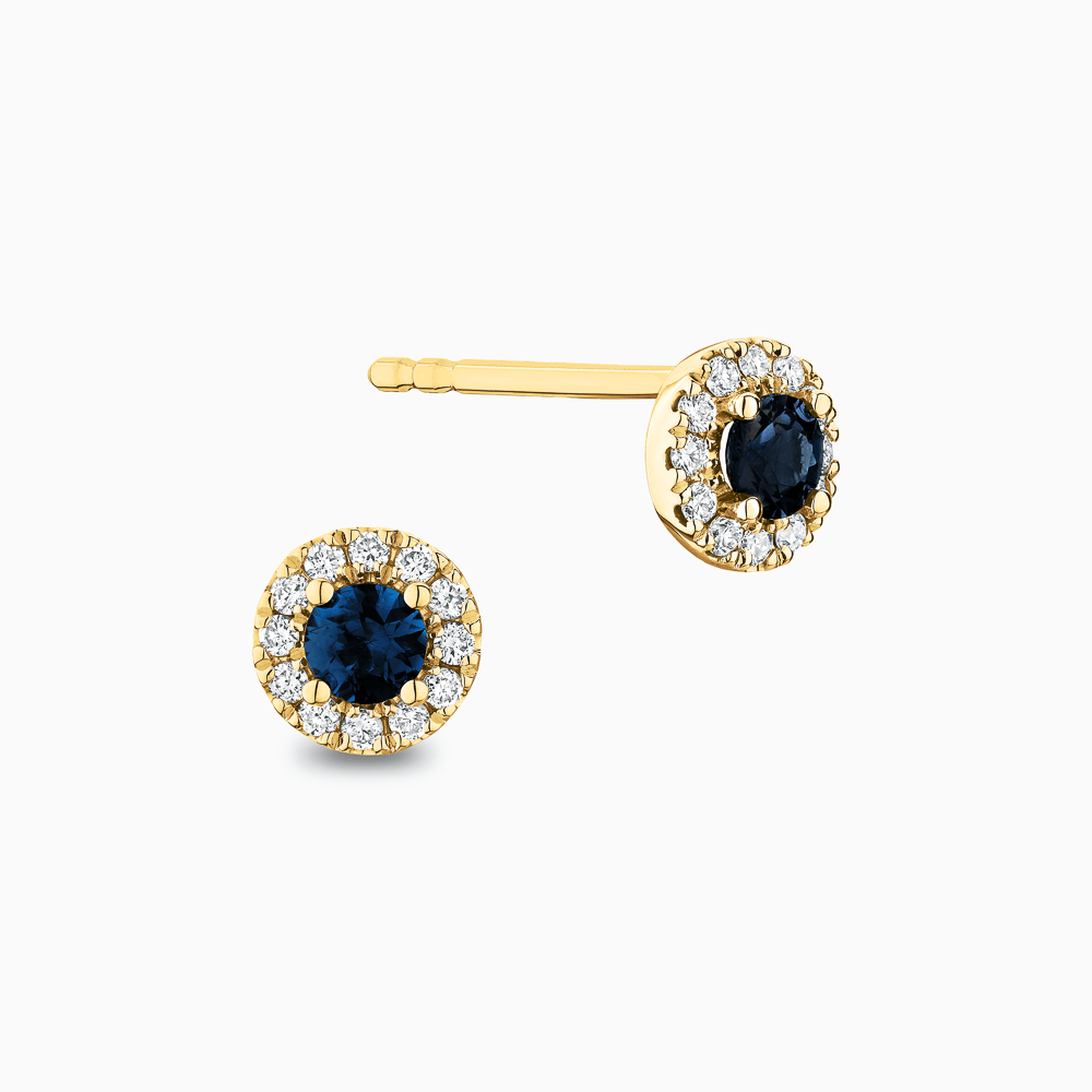The Ecksand Blue Sapphire Stud Earrings with Diamond Halo shown with  in 18k Yellow Gold