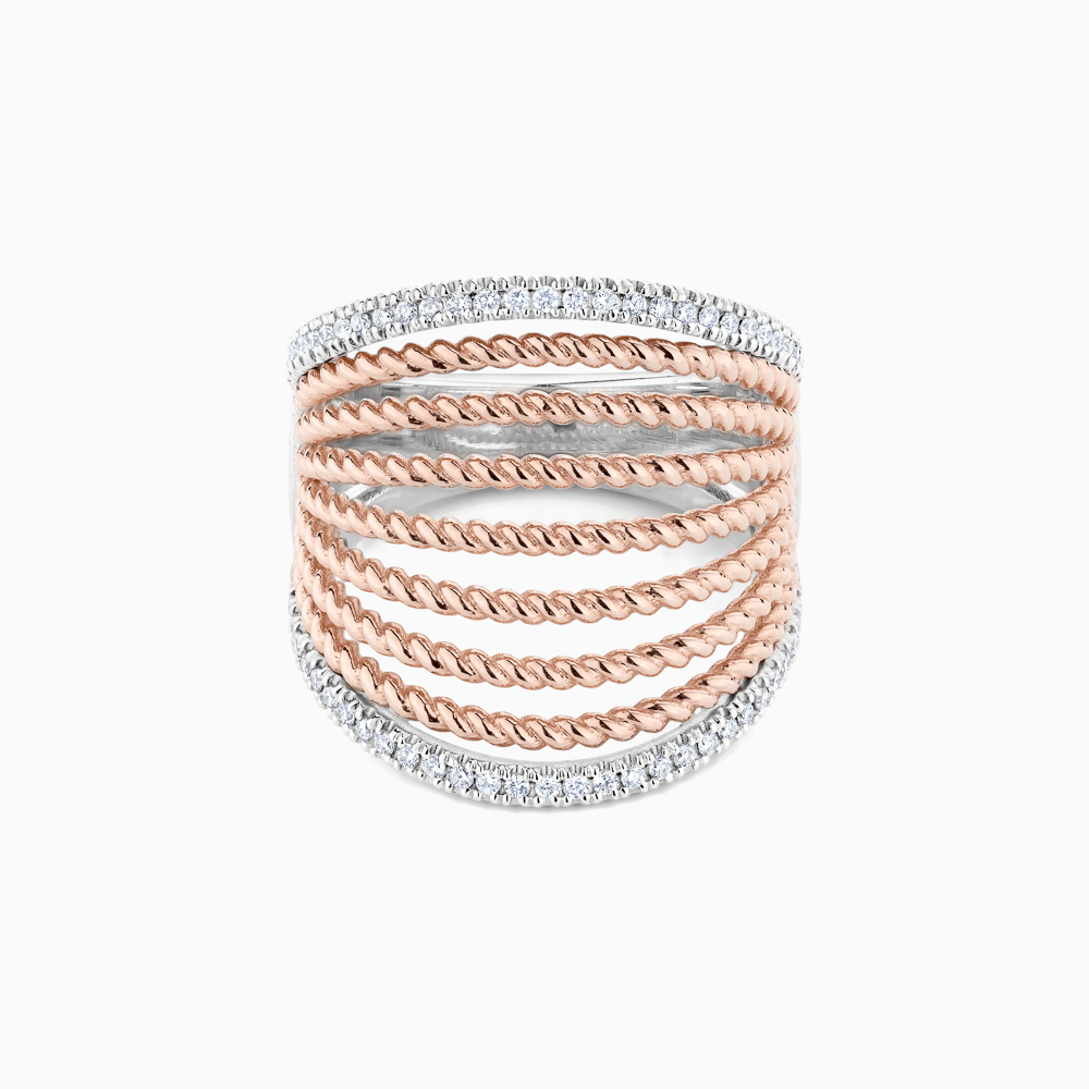The Ecksand Two-Tone Diamond Pavé Fan Cuff Ring shown with Natural VS2+/ F+ in 14k Rose Gold