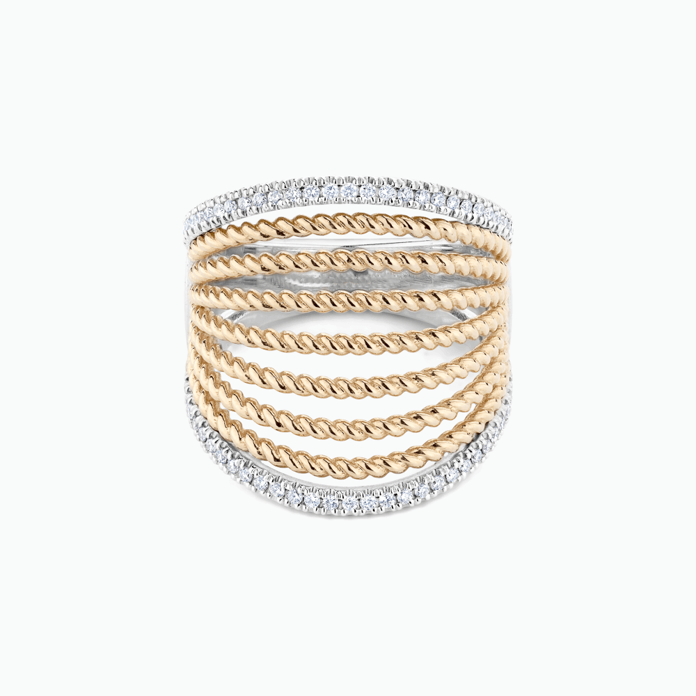 The Ecksand Two-Tone Diamond Pavé Fan Cuff Ring shown with Natural VS2+/ F+ in 18k Yellow Gold