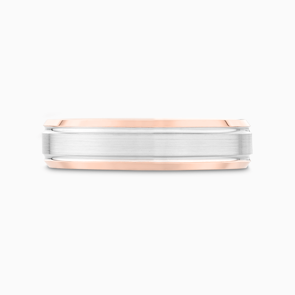 The Ecksand Grooved Beveled Wedding Ring shown with Band: 5mm in 18k White and Rose Gold