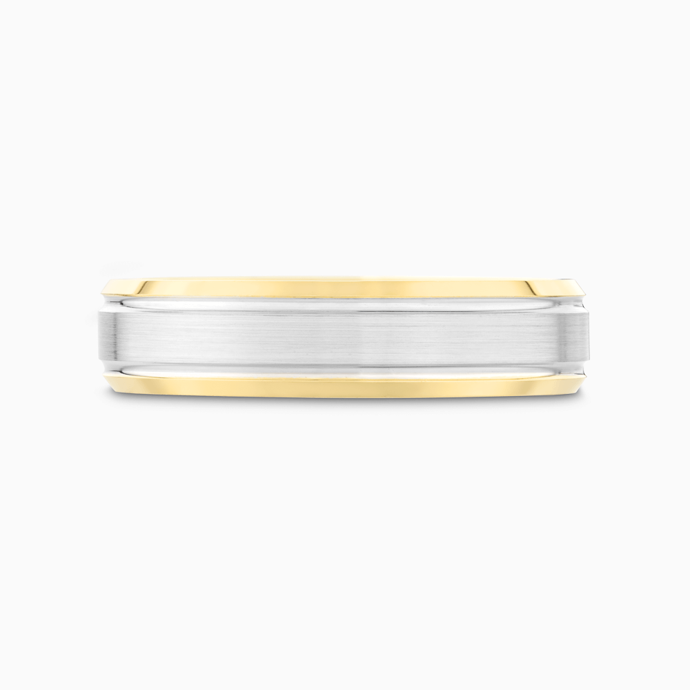 The Ecksand Grooved Beveled Wedding Ring shown with Band: 5mm in 18k White and Yellow Gold