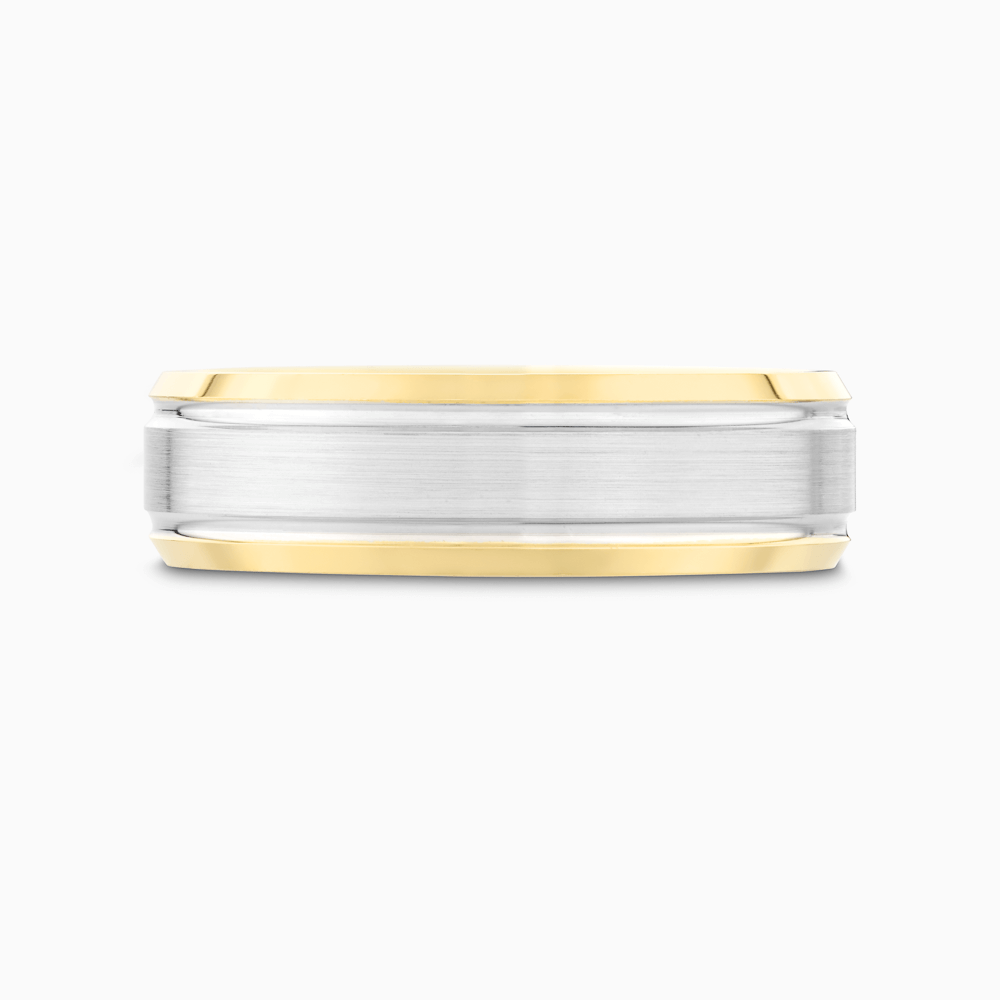 The Ecksand Grooved Beveled Wedding Ring shown with Band: 6mm in 18k White and Yellow Gold