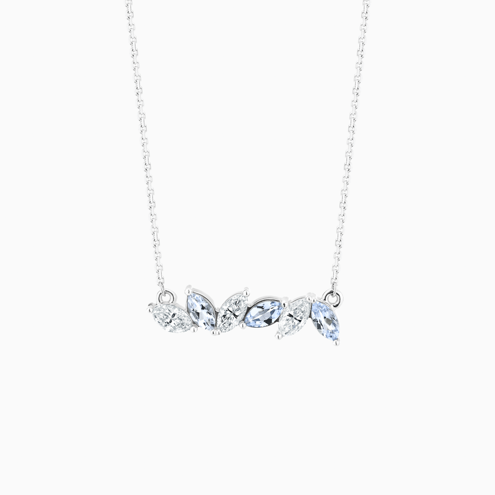 The Ecksand Aquamarine and Diamond Necklace shown with Natural VS2+/ F+ in 18k White Gold