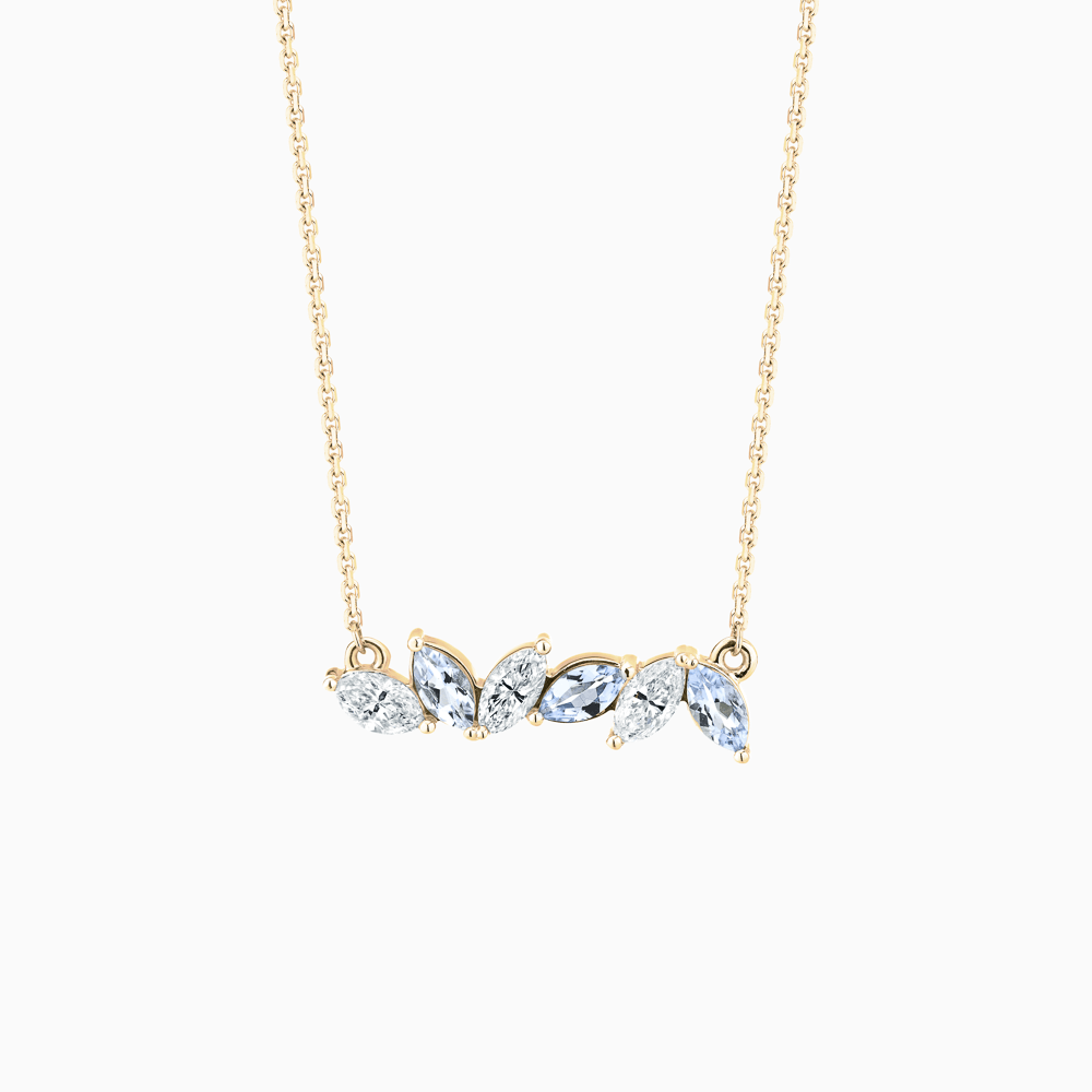 The Ecksand Aquamarine and Diamond Necklace shown with Natural VS2+/ F+ in 18k Yellow Gold