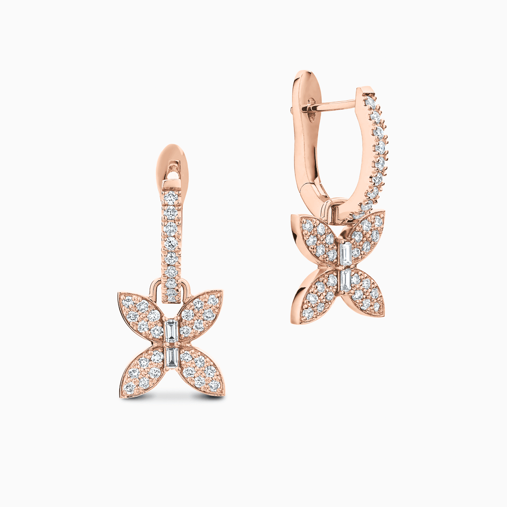 The Ecksand Butterfly Dangle Earrings with Diamond Pavé shown with Lab-grown VS2+/ F+ in 14k Rose Gold