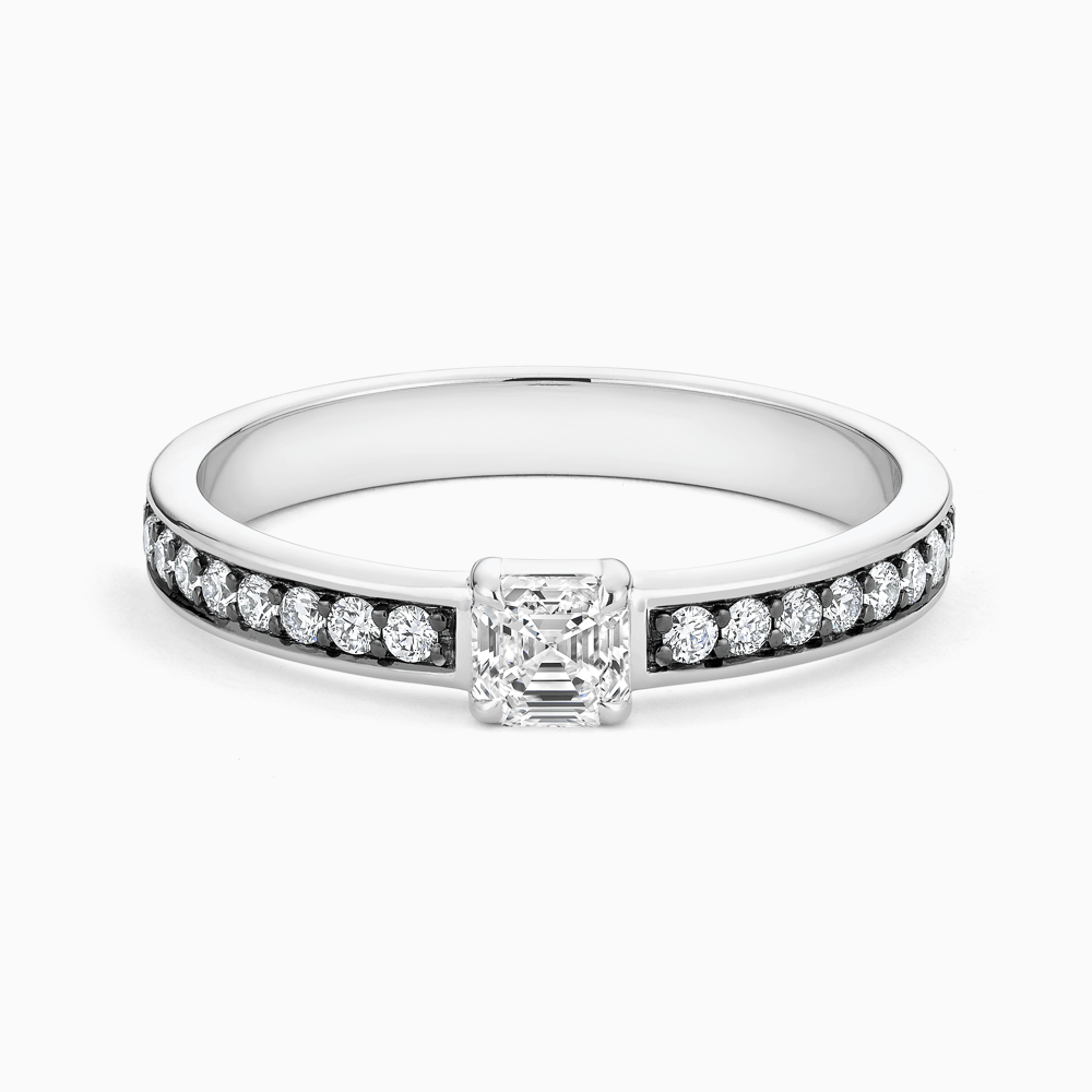The Ecksand Asscher-Cut Diamond Ring with Blackened Gold shown with Natural VS2+/ F+ in 18k White Gold