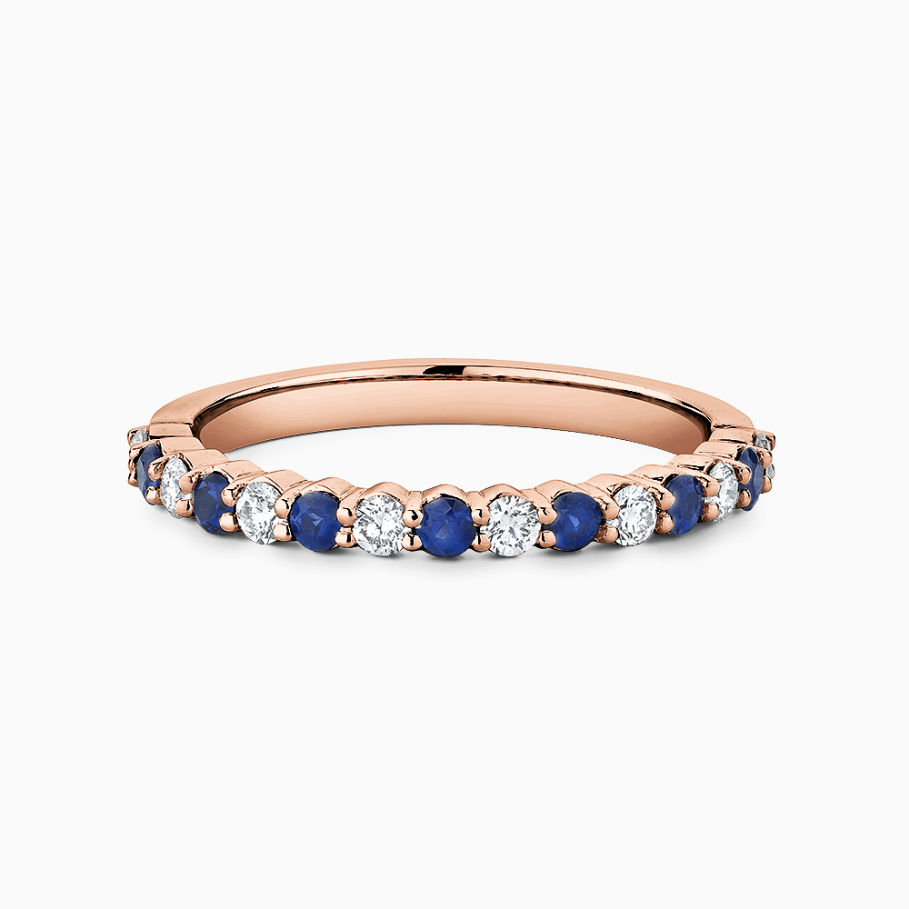 The Ecksand Iconic Diamonds and Blue Sapphires Wedding Ring shown with Natural VS2+/ F+ in 14k Rose Gold