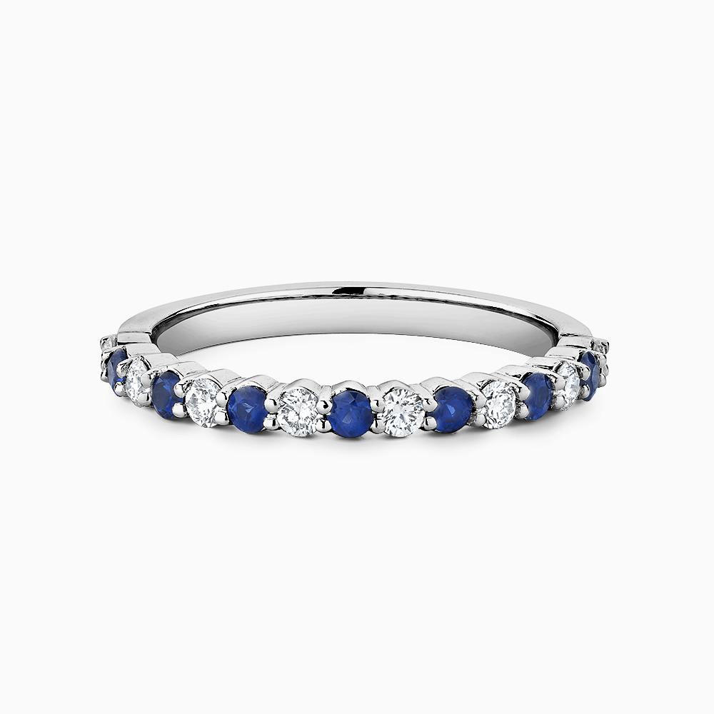 The Ecksand Iconic Diamonds and Blue Sapphires Wedding Ring shown with Natural VS2+/ F+ in 18k White Gold