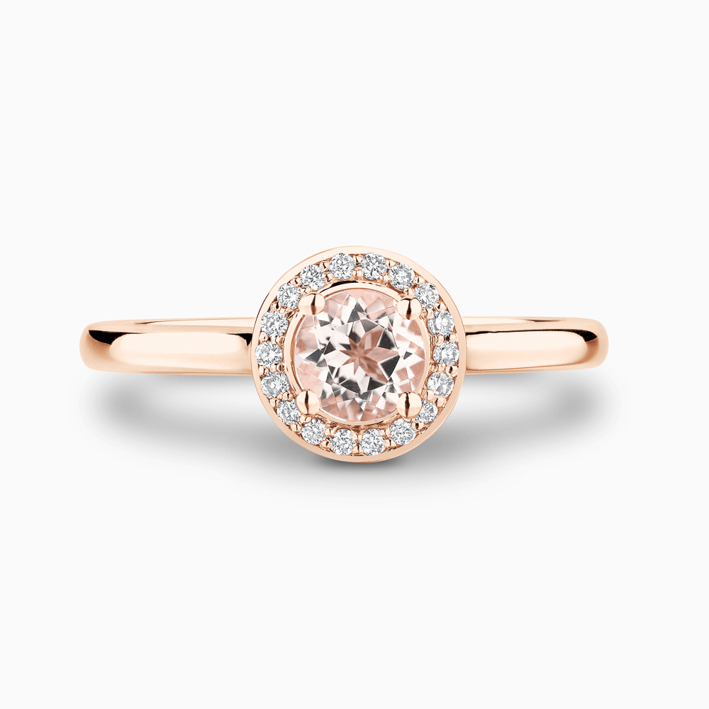 The Ecksand Bright-Cut Morganite Engagement Ring with Diamond Halo shown with  in 14k Rose Gold