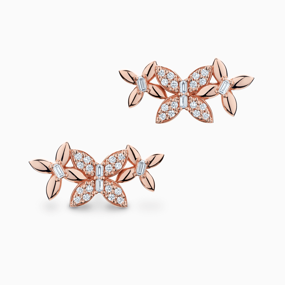The Ecksand Butterfly Trio Diamond Earrings shown with Lab-grown VS2+/ F+ in 14k Rose Gold